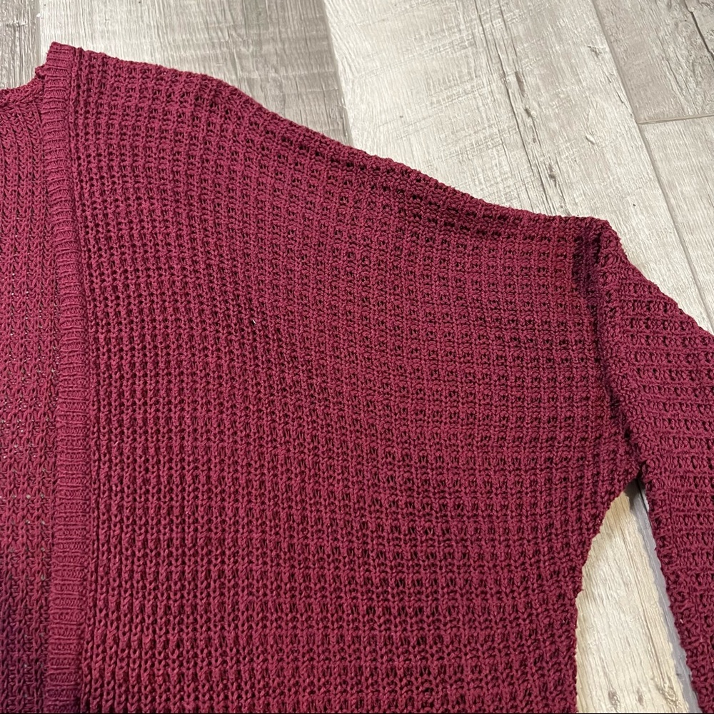 Aeropostale Oversized Open Front Burgundy Waffle Knit Cardigan Sweater | Size: M - Picture 9 of 12